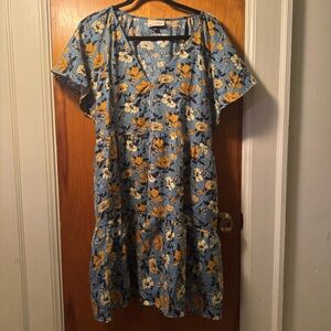 Universal Thread Blue and Yellow Floral Midi Dress